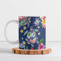 Hawaiian Turtles and Tropical Plants Ceramic Mug Blue Watercolor
