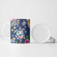 Hawaiian Turtles and Tropical Plants Ceramic Mug Blue Watercolor