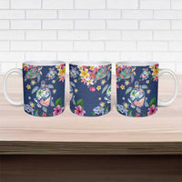 Hawaiian Turtles and Tropical Plants Ceramic Mug Blue Watercolor