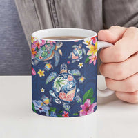 Hawaiian Turtles and Tropical Plants Ceramic Mug Blue Watercolor
