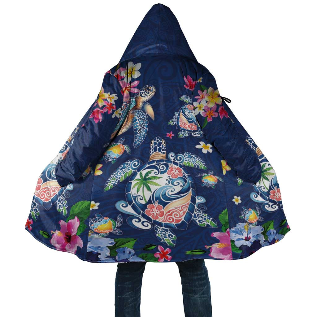 Hawaiian Turtles and Tropical Plants Cloak Blue Watercolor LT03 Unisex Blue - Polynesian Pride