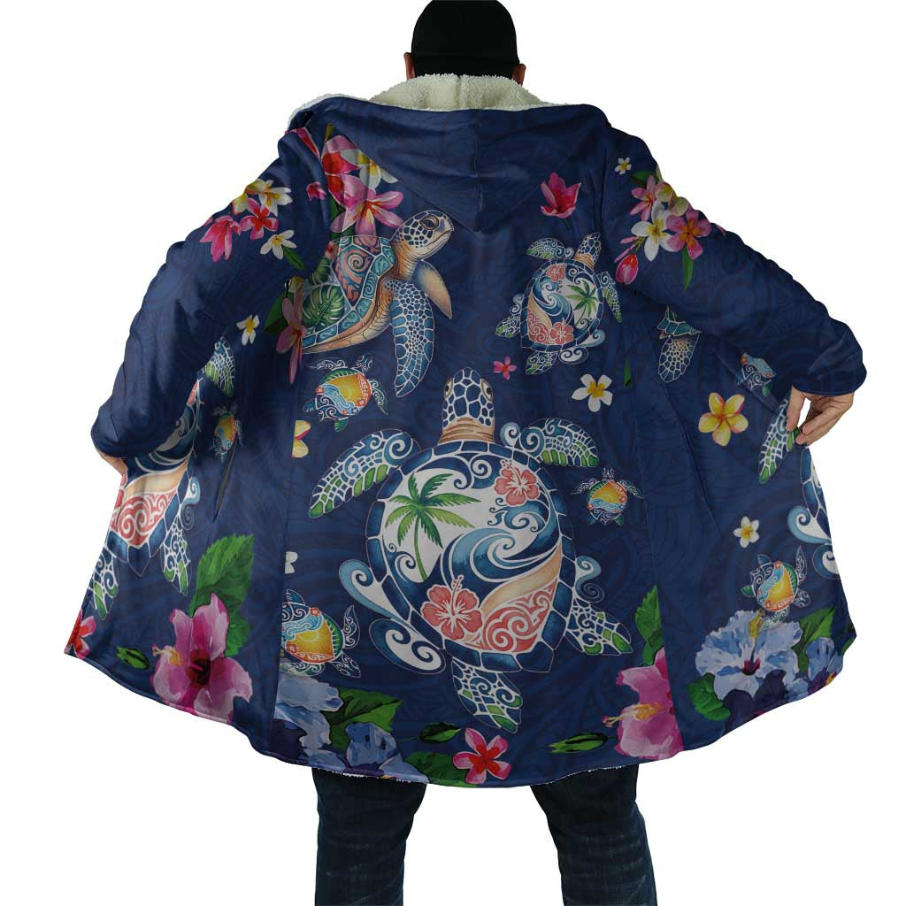 Hawaiian Turtles and Tropical Plants Cloak Blue Watercolor LT03 - Polynesian Pride