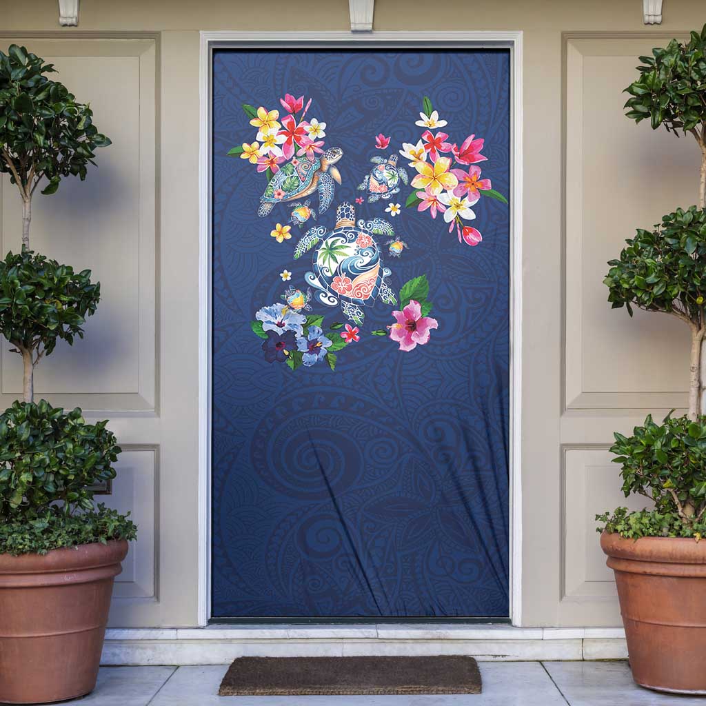 Hawaiian Turtles and Tropical Plants Door Cover Blue Watercolor LT03 Blue - Polynesian Pride