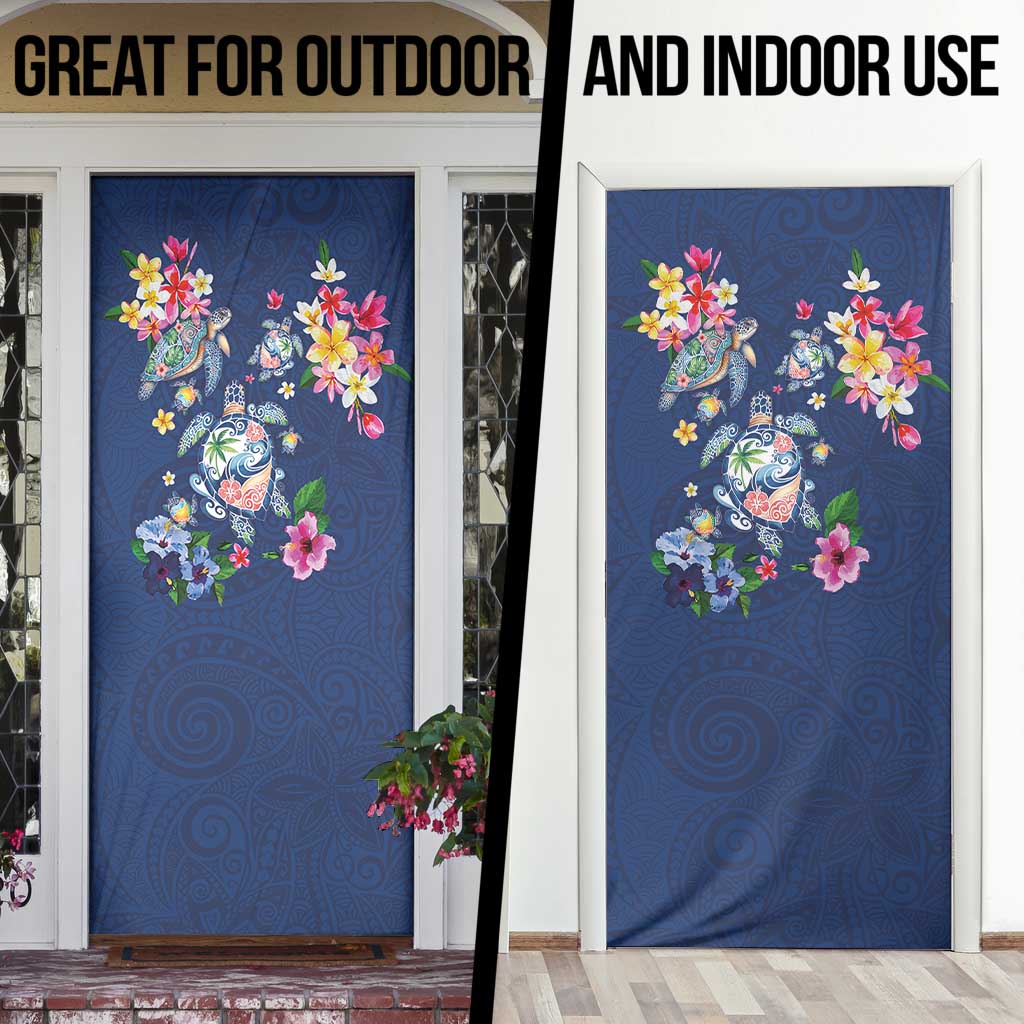 Hawaiian Turtles and Tropical Plants Door Cover Blue Watercolor LT03 - Polynesian Pride