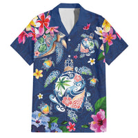 Hawaiian Turtles and Tropical Plants Family Matching Mermaid Dress and Hawaiian Shirt Blue Watercolor