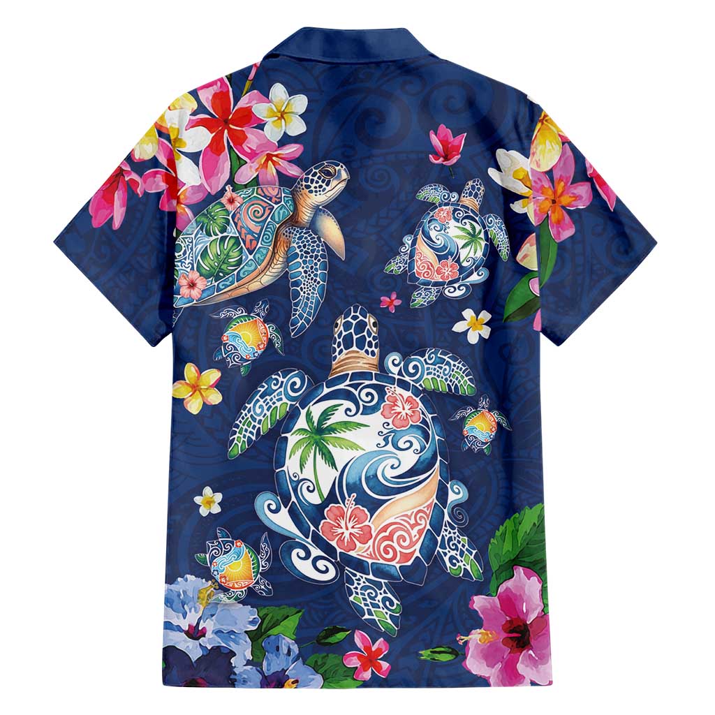 Hawaiian Turtles and Tropical Plants Family Matching Mermaid Dress and Hawaiian Shirt Blue Watercolor