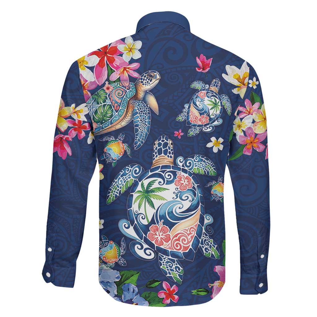 Hawaiian Turtles and Tropical Plants Family Matching Puletasi and Hawaiian Shirt Blue Watercolor