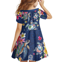 Hawaiian Turtles and Tropical Plants Family Matching Short Sleeve Bodycon Dress and Hawaiian Shirt Blue Watercolor