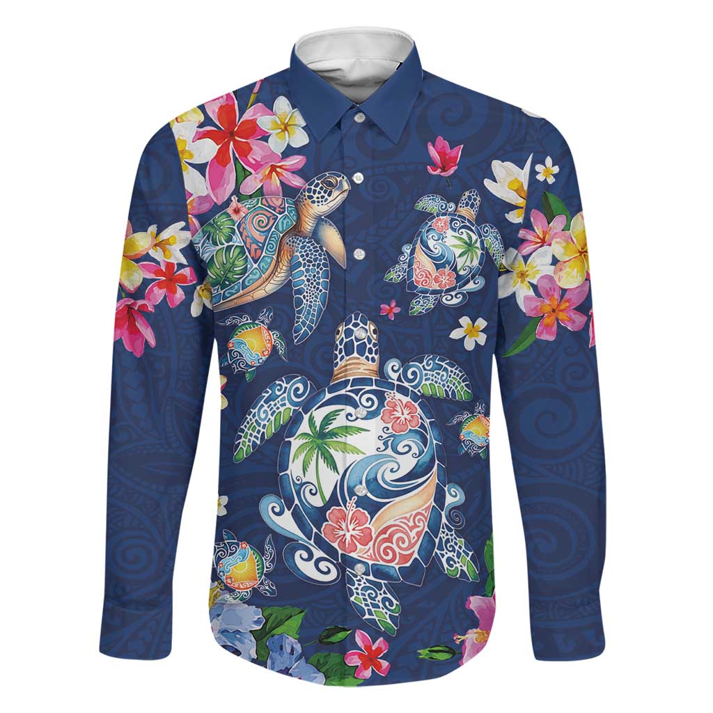 Hawaiian Turtles and Tropical Plants Family Matching Summer Maxi Dress and Hawaiian Shirt Blue Watercolor