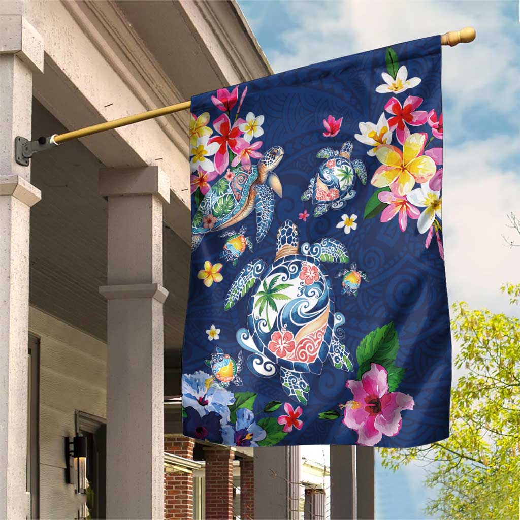 Hawaiian Turtles and Tropical Plants Garden Flag Blue Watercolor