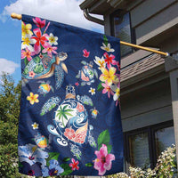 Hawaiian Turtles and Tropical Plants Garden Flag Blue Watercolor