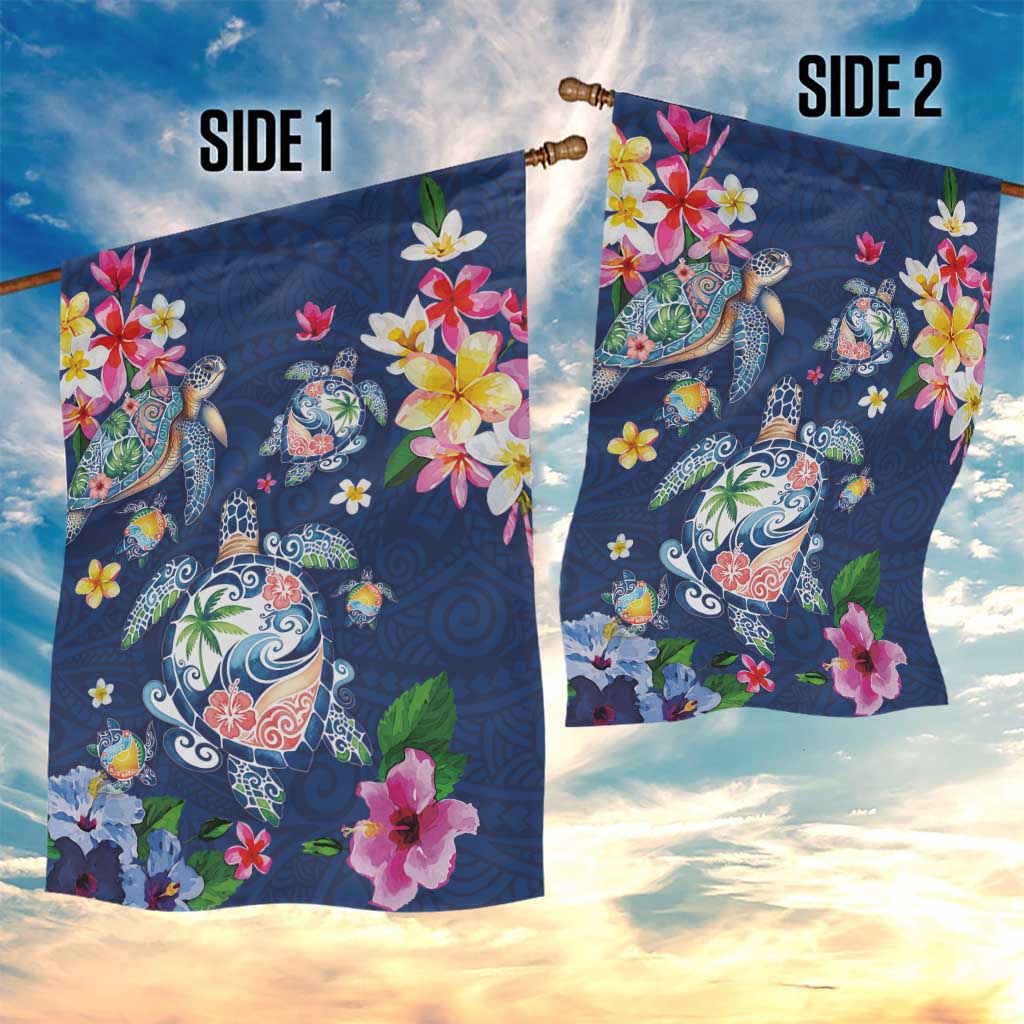 Hawaiian Turtles and Tropical Plants Garden Flag Blue Watercolor