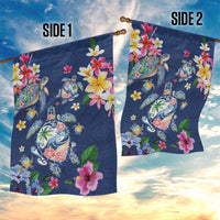 Hawaiian Turtles and Tropical Plants Garden Flag Blue Watercolor