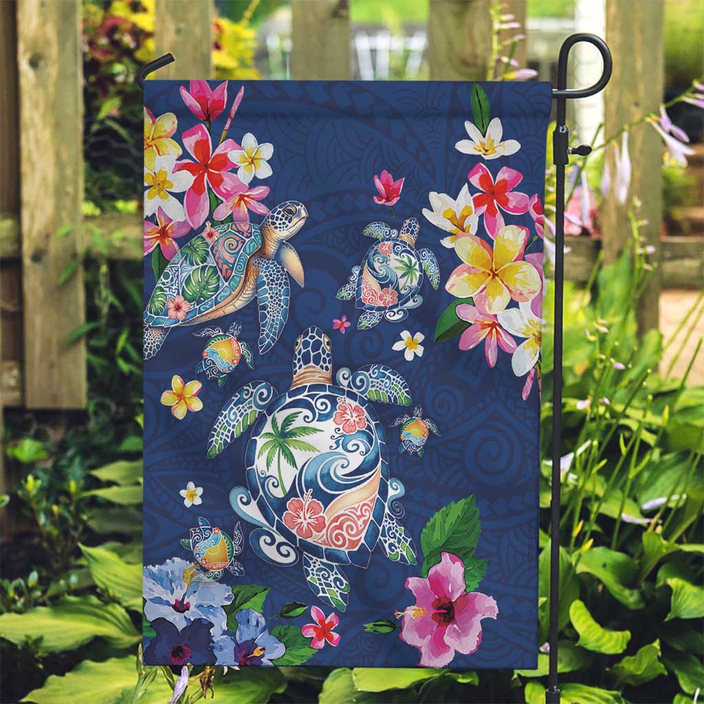 Hawaiian Turtles and Tropical Plants Garden Flag Blue Watercolor