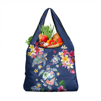 Hawaiian Turtles and Tropical Plants Grocery Bag Blue Watercolor LT03 1-pack One Size Blue - Polynesian Pride