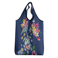 Hawaiian Turtles and Tropical Plants Grocery Bag Blue Watercolor LT03 - Polynesian Pride