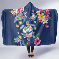 Hawaiian Turtles and Tropical Plants Hooded Blanket Blue Watercolor LT03 One Size Blue - Polynesian Pride