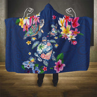 Hawaiian Turtles and Tropical Plants Hooded Blanket Blue Watercolor LT03 - Polynesian Pride