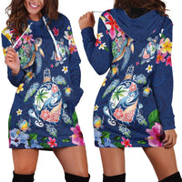 Hawaiian Turtles and Tropical Plants Hoodie Dress Blue Watercolor LT03 - Polynesian Pride