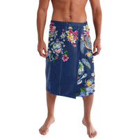 Hawaiian Turtles and Tropical Plants Lavalava Blue Watercolor LT03 Blue - Polynesian Pride