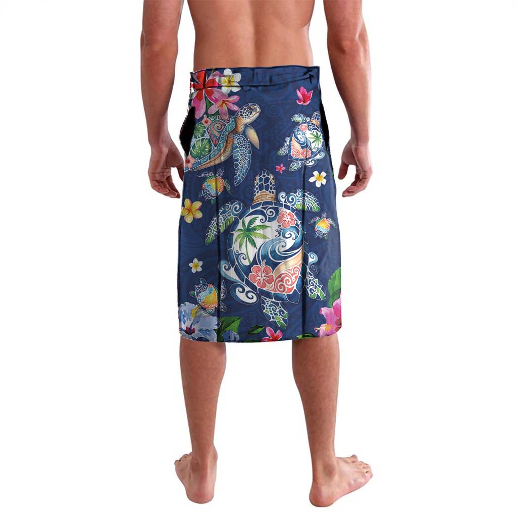Hawaiian Turtles and Tropical Plants Lavalava Blue Watercolor LT03 - Polynesian Pride