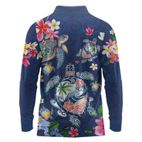 Hawaiian Turtles and Tropical Plants Long Sleeve Polo Shirt Blue Watercolor LT03 - Polynesian Pride