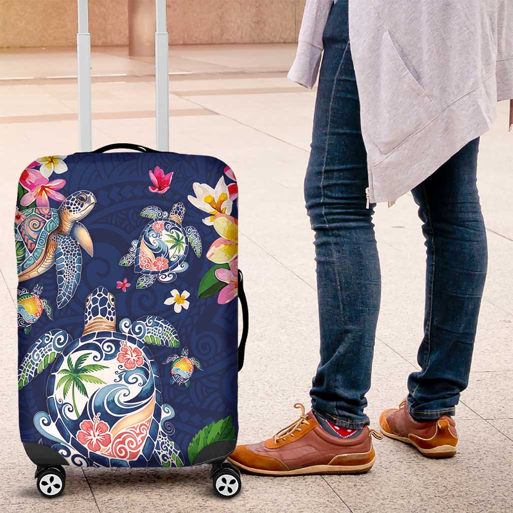 Hawaiian Turtles and Tropical Plants Luggage Cover Blue Watercolor LT03 Blue - Polynesian Pride