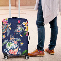 Hawaiian Turtles and Tropical Plants Luggage Cover Blue Watercolor LT03 Blue - Polynesian Pride