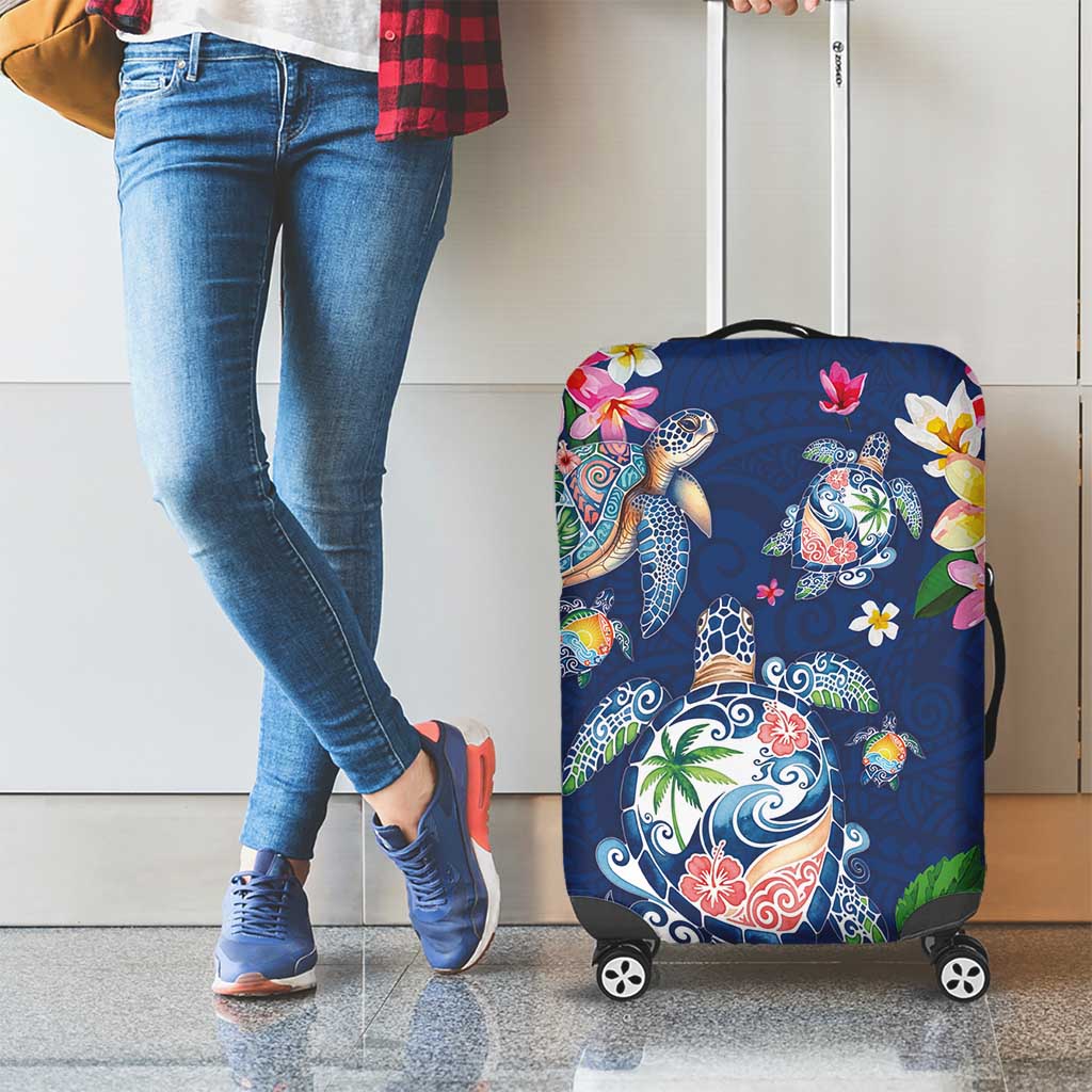 Hawaiian Turtles and Tropical Plants Luggage Cover Blue Watercolor LT03 - Polynesian Pride
