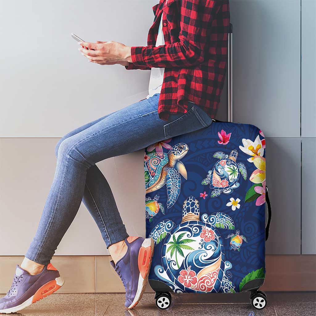 Hawaiian Turtles and Tropical Plants Luggage Cover Blue Watercolor LT03 - Polynesian Pride