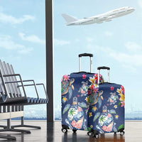 Hawaiian Turtles and Tropical Plants Luggage Cover Blue Watercolor LT03 - Polynesian Pride