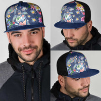 Hawaiian Turtles and Tropical Plants Mesh Trucker Cap Blue Watercolor LT03 - Polynesian Pride
