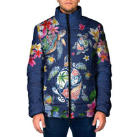 Hawaiian Turtles and Tropical Plants Padded Jacket Blue Watercolor LT03 Men Blue - Polynesian Pride