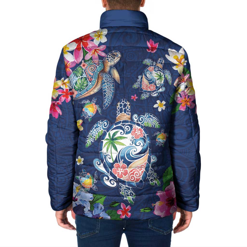 Hawaiian Turtles and Tropical Plants Padded Jacket Blue Watercolor LT03 - Polynesian Pride