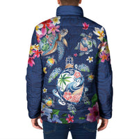 Hawaiian Turtles and Tropical Plants Padded Jacket Blue Watercolor LT03 - Polynesian Pride