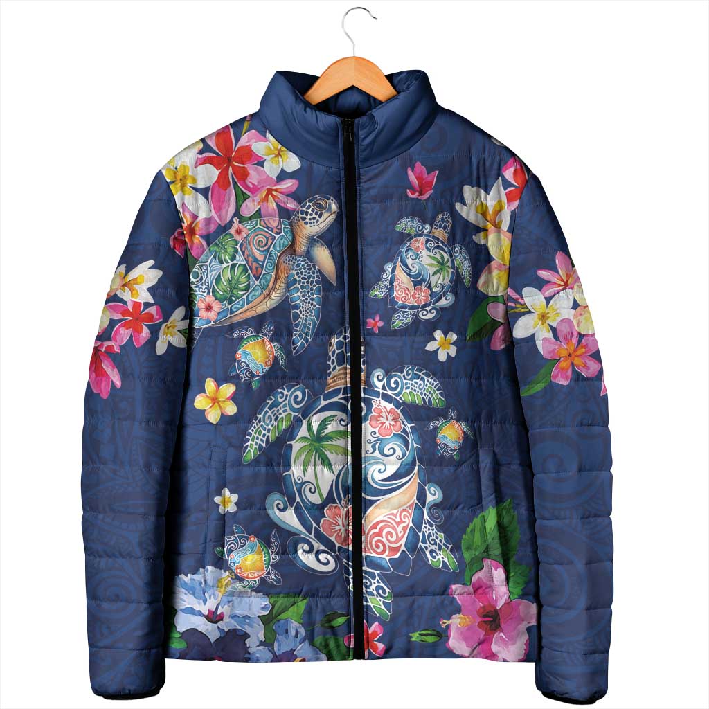 Hawaiian Turtles and Tropical Plants Padded Jacket Blue Watercolor LT03 - Polynesian Pride