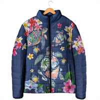 Hawaiian Turtles and Tropical Plants Padded Jacket Blue Watercolor LT03 - Polynesian Pride