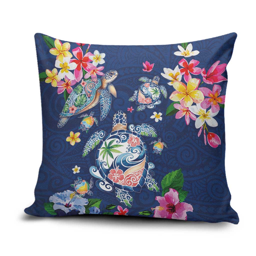 Hawaiian Turtles and Tropical Plants Pillow Cover Blue Watercolor LT03 Blue - Polynesian Pride