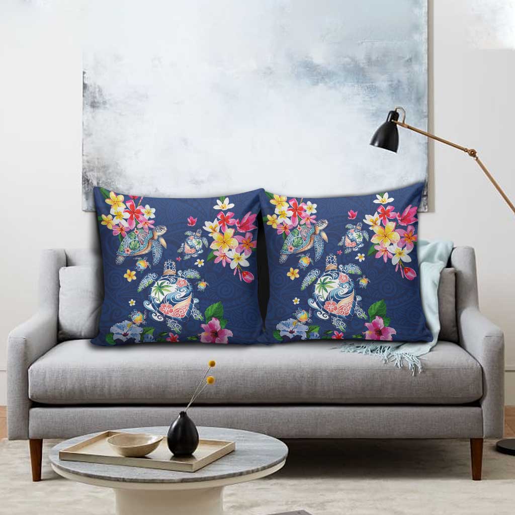 Hawaiian Turtles and Tropical Plants Pillow Cover Blue Watercolor LT03 - Polynesian Pride