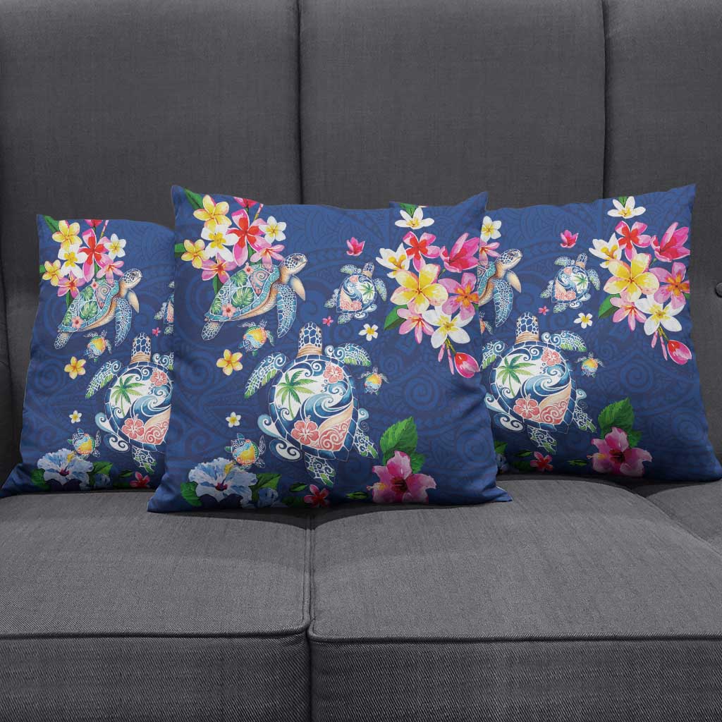 Hawaiian Turtles and Tropical Plants Pillow Cover Blue Watercolor LT03 - Polynesian Pride