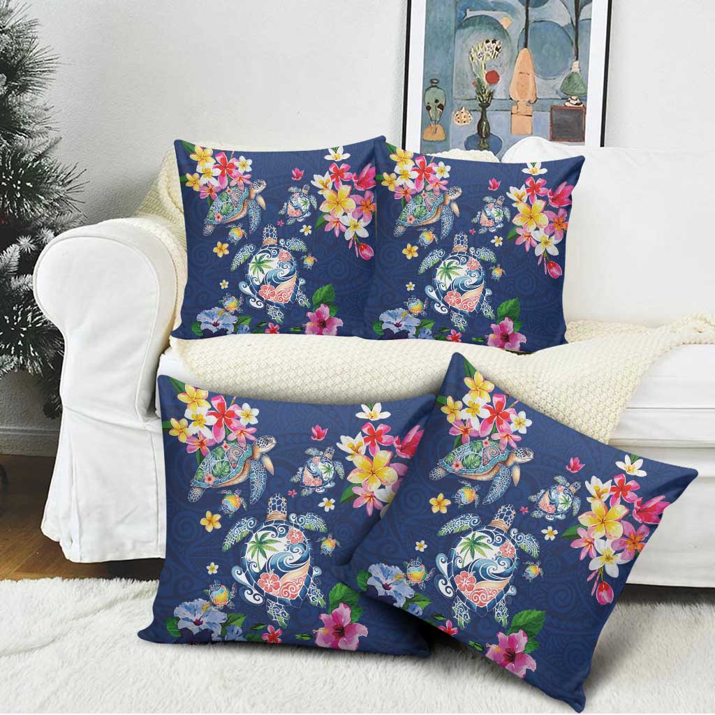 Hawaiian Turtles and Tropical Plants Pillow Cover Blue Watercolor LT03 - Polynesian Pride