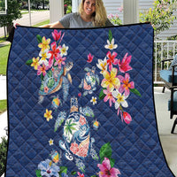 Hawaiian Turtles and Tropical Plants Quilt Blue Watercolor LT03 Blue - Polynesian Pride