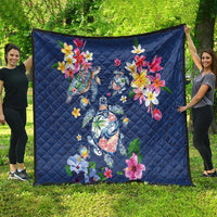 Hawaiian Turtles and Tropical Plants Quilt Blue Watercolor LT03 - Polynesian Pride