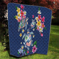 Hawaiian Turtles and Tropical Plants Quilt Blue Watercolor LT03 - Polynesian Pride