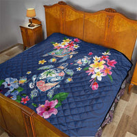 Hawaiian Turtles and Tropical Plants Quilt Blue Watercolor LT03 - Polynesian Pride