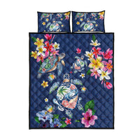 Hawaiian Turtles and Tropical Plants Quilt Bed Set Blue Watercolor LT03 - Polynesian Pride