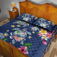 Hawaiian Turtles and Tropical Plants Quilt Bed Set Blue Watercolor LT03 - Polynesian Pride