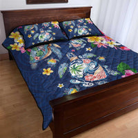 Hawaiian Turtles and Tropical Plants Quilt Bed Set Blue Watercolor LT03 - Polynesian Pride