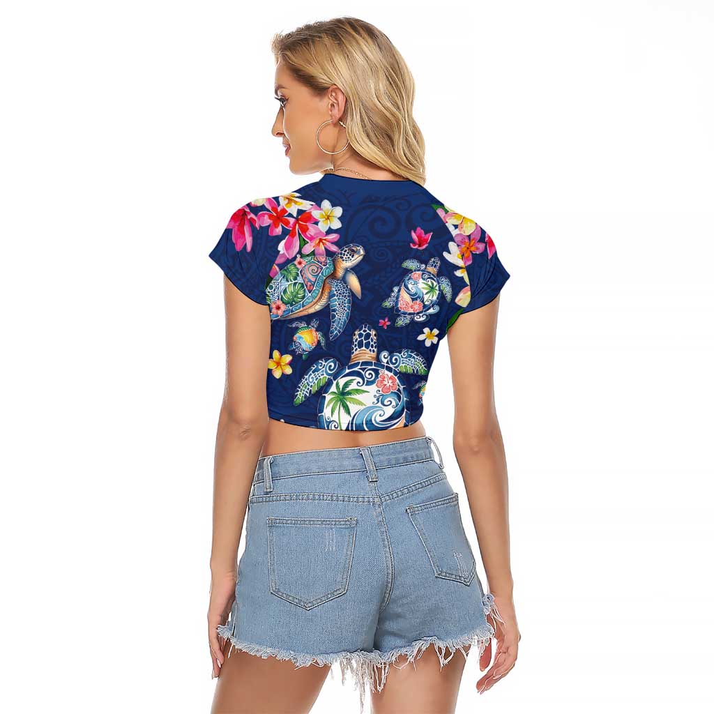 Hawaiian Turtles and Tropical Plants Raglan Cropped T Shirt Blue Watercolor LT03 - Polynesian Pride