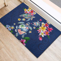 Hawaiian Turtles and Tropical Plants Rubber Doormat Blue Watercolor LT03 - Polynesian Pride